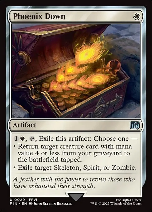 Phoenix Down, carta Magic di tipo Artifact illustrata da John Severin Brassell