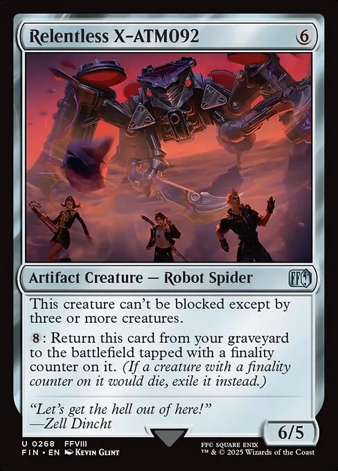 Relentless X-ATM092, carta Magic di tipo Artifact Creature — Robot Spider illustrata da Kevin Glint