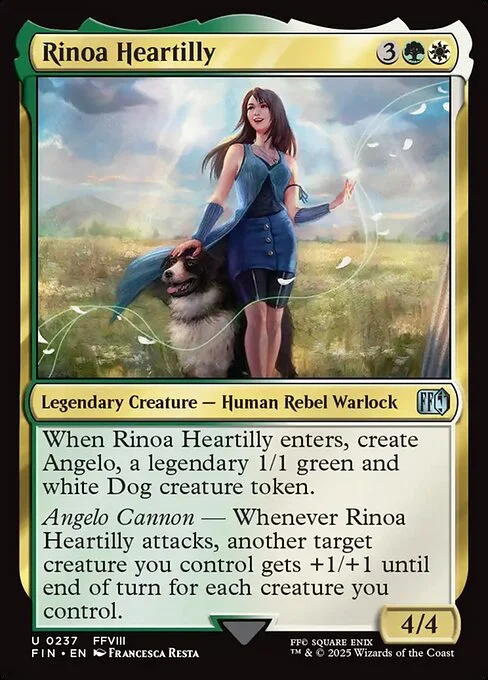 Rinoa Heartilly, carta Magic di tipo Legendary Creature — Human Rebel Warlock illustrata da Francesca Resta