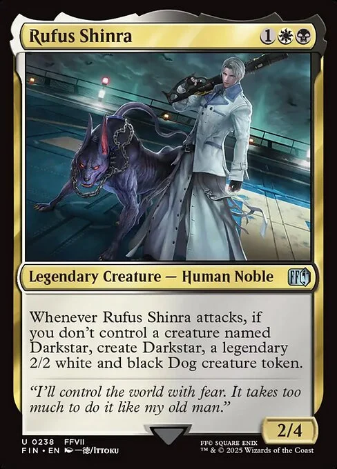 Rufus Shinra, carta Magic di tipo Legendary Creature — Human Noble illustrata da Ittoku