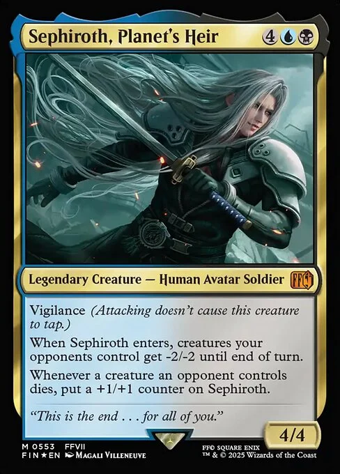Sephiroth, Planet's Heir, carta Magic di tipo Legendary Creature — Human Avatar Soldier illustrata da Magali Villeneuve