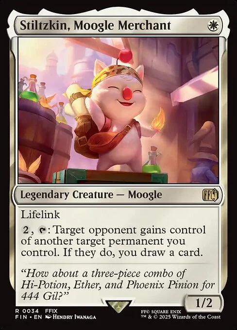 Stiltzkin, Moogle Merchant, carta Magic di tipo Legendary Creature — Moogle illustrata da Hendry Iwanaga