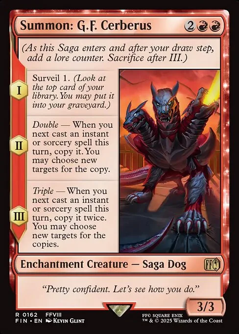 Summon: G.F. Cerberus, carta Magic di tipo Enchantment Creature — Saga Dog illustrata da Kevin Glint