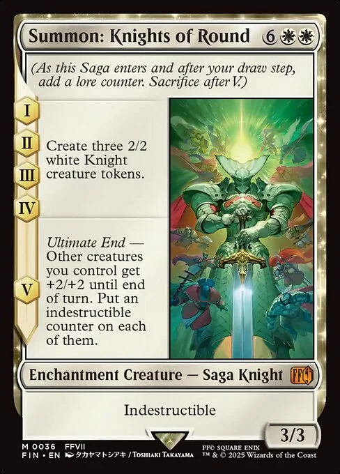 Summon: Knights of Round, carta Magic di tipo Enchantment Creature — Saga Knight illustrata da Takayama Toshiaki