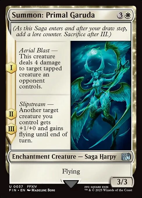Summon: Primal Garuda, carta Magic di tipo Enchantment Creature — Saga Harpy illustrata da Madeline Boni