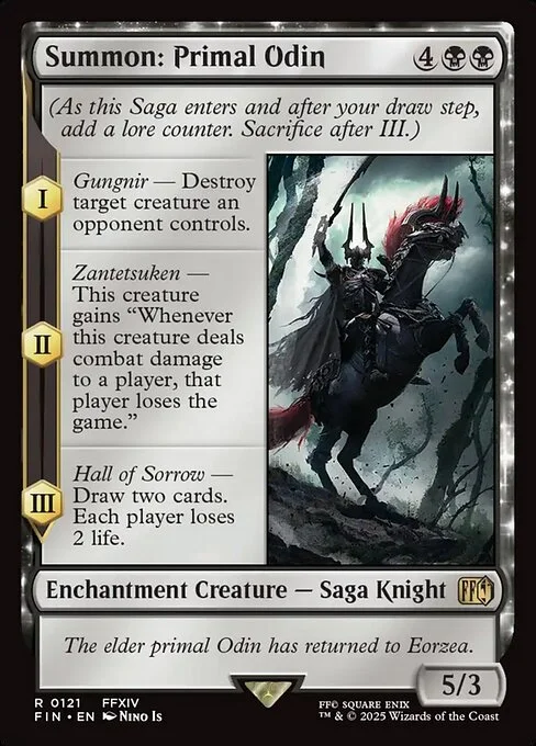 Summon: Primal Odin, carta Magic di tipo Enchantment Creature — Saga Knight illustrata da Nino Is