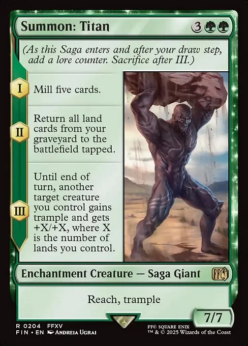 Summon: Titan, carta Magic di tipo Enchantment Creature — Saga Giant illustrata da Andreia Ugrai