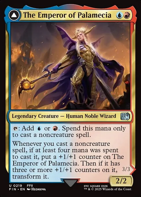 The Emperor of Palamecia // The Lord Master of Hell, carta Magic di tipo Legendary Creature — Human Noble Wizard // Legendary Creature — Demon Noble Wizard illustrata da Heonhwa