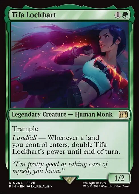 Tifa Lockhart, carta Magic di tipo Legendary Creature — Human Monk illustrata da Laurel Austin