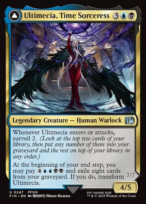Ultimecia, Time Sorceress // Ultimecia, Omnipotent, carta Magic di tipo Legendary Creature — Human Warlock // Legendary Creature — Nightmare Warlock illustrata da Mikio Masuda