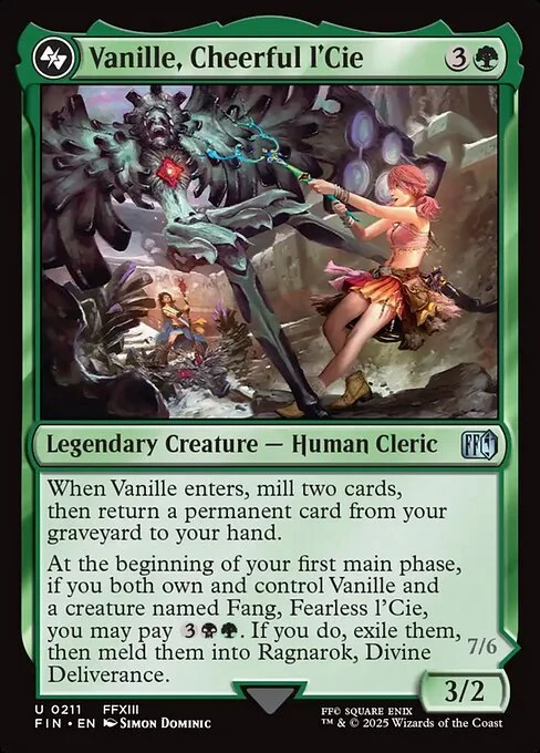 Vanille, Cheerful l'Cie, carta Magic di tipo Legendary Creature — Human Cleric illustrata da Simon Dominic