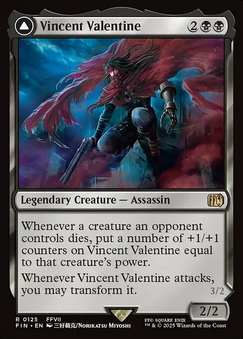 Vincent Valentine // Galian Beast, carta Magic di tipo Legendary Creature — Assassin // Legendary Creature — Werewolf Beast illustrata da Norikatsu Miyoshi