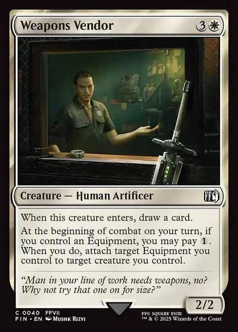 Weapons Vendor, carta Magic di tipo Creature — Human Artificer illustrata da Mushk Rizvi