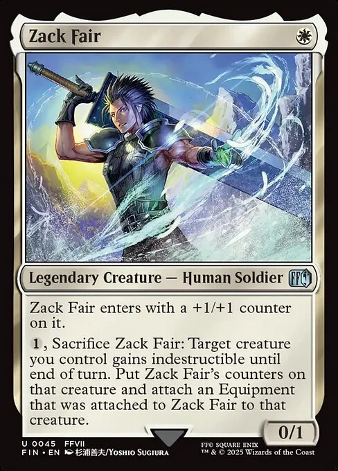 Zack Fair, carta Magic di tipo Legendary Creature — Human Soldier illustrata da Yoshio Sugiura
