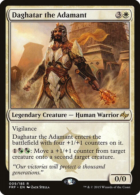 Daghatar the Adamant, carta Magic di tipo Legendary Creature — Human Warrior illustrata da Zack Stella
