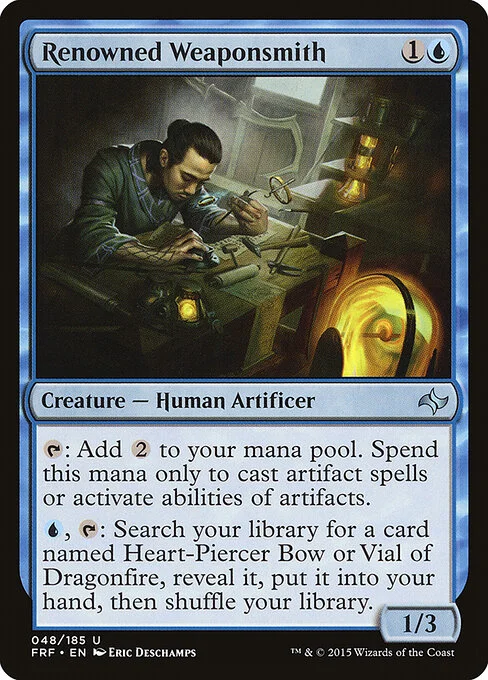 Renowned Weaponsmith, carta Magic di tipo Creature — Human Artificer illustrata da Eric Deschamps