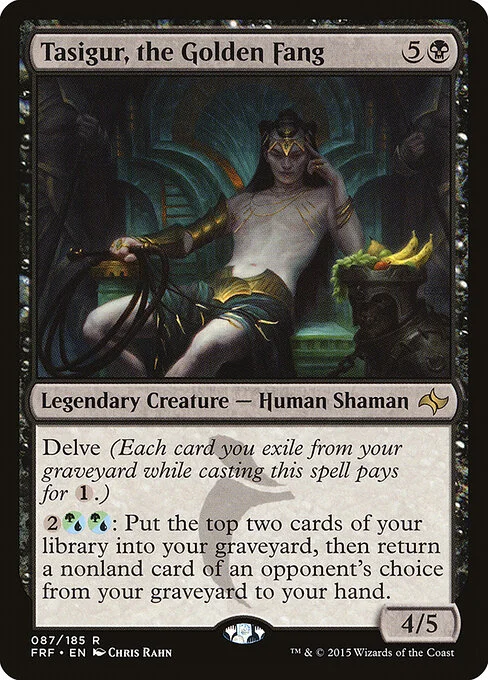 Tasigur, the Golden Fang, carta Magic di tipo Legendary Creature — Human Shaman illustrata da Chris Rahn