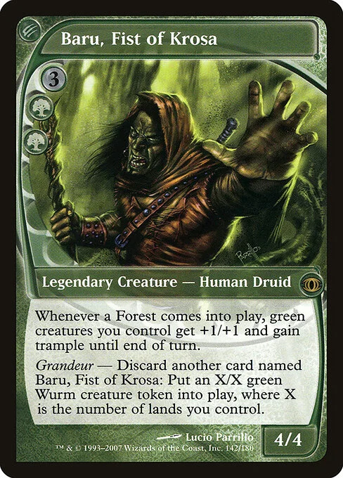 Baru, Fist of Krosa, carta Magic di tipo Legendary Creature — Human Druid illustrata da Lucio Parrillo