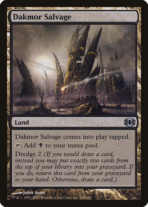 Dakmor Salvage, carta Magic di tipo Land illustrata da John Avon