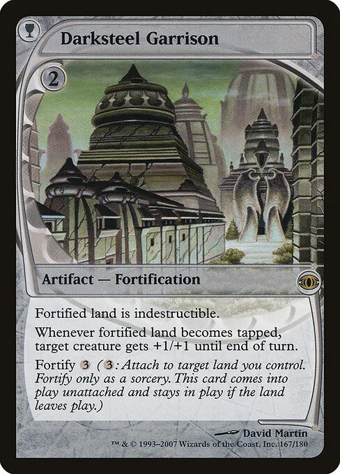 Darksteel Garrison, carta Magic di tipo Artifact — Fortification illustrata da David Martin