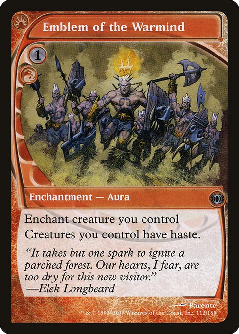 Emblem of the Warmind, carta Magic di tipo Enchantment — Aura illustrata da Paolo Parente