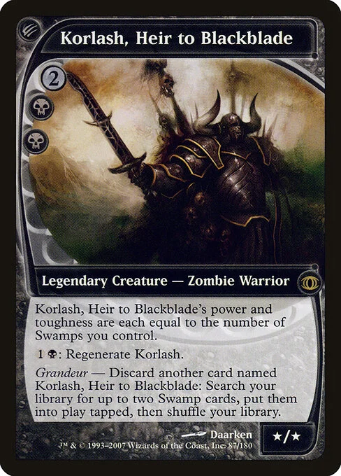 Korlash, Heir to Blackblade, carta Magic di tipo Legendary Creature — Zombie Warrior illustrata da Daarken