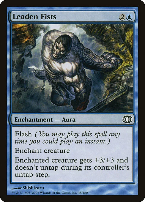Leaden Fists, carta Magic di tipo Enchantment — Aura illustrata da Shishizaru
