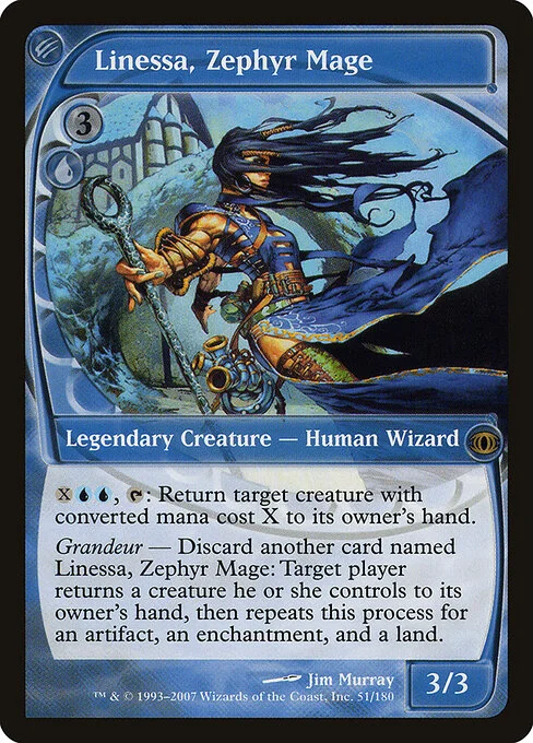 Linessa, Zephyr Mage, carta Magic di tipo Legendary Creature — Human Wizard illustrata da Jim Murray