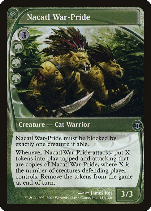 Nacatl War-Pride, carta Magic di tipo Creature — Cat Warrior illustrata da James Kei