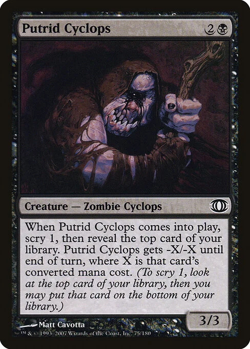 Putrid Cyclops, carta Magic di tipo Creature — Zombie Cyclops illustrata da Matt Cavotta