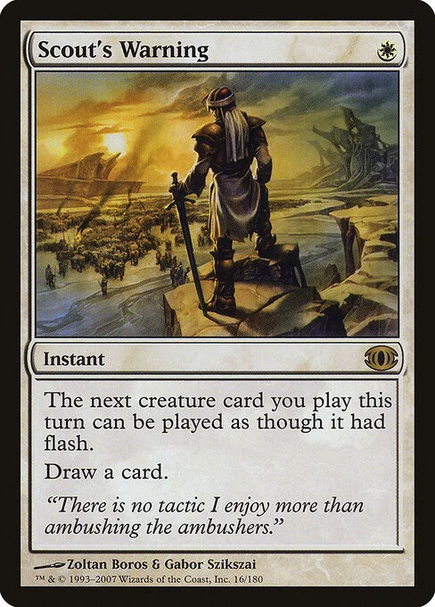 Scout's Warning, carta Magic di tipo Instant illustrata da Zoltan Boros & Gabor Szikszai