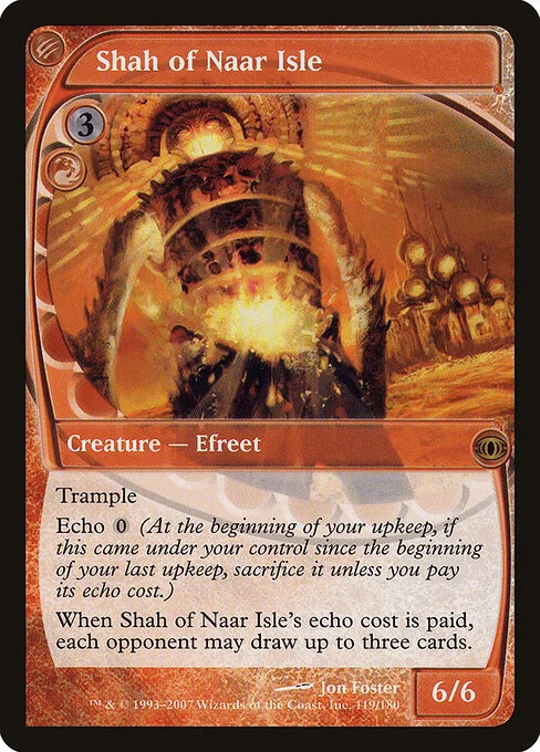 Shah of Naar Isle, carta Magic di tipo Creature — Efreet illustrata da Jon Foster
