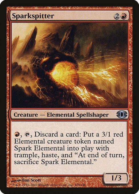 Sparkspitter, carta Magic di tipo Creature — Elemental Spellshaper illustrata da Dan Murayama Scott
