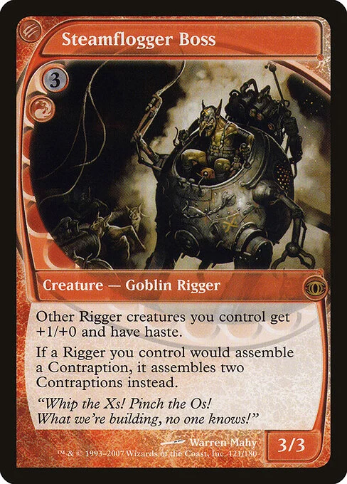 Steamflogger Boss, carta Magic di tipo Creature — Goblin Rigger illustrata da Warren Mahy
