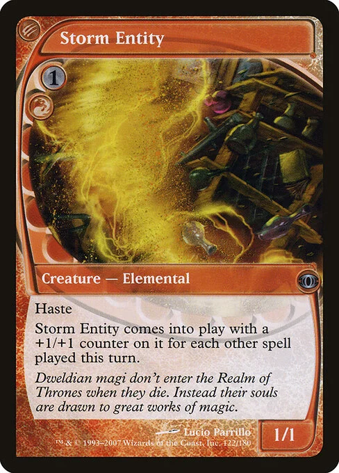 Storm Entity, carta Magic di tipo Creature — Elemental illustrata da Lucio Parrillo