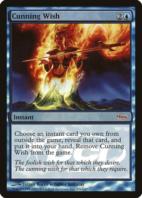 Cunning Wish, carta Magic di tipo Instant illustrata da Zoltan Boros & Gabor Szikszai