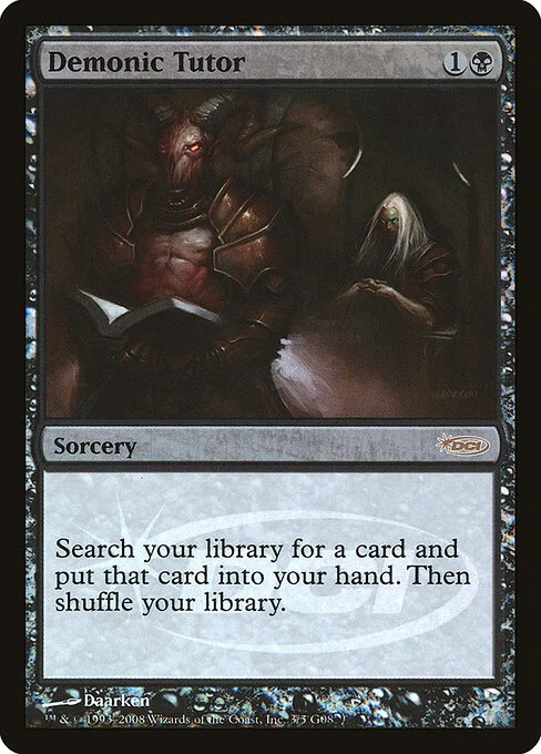 Demonic Tutor, carta Magic di tipo Sorcery illustrata da Daarken