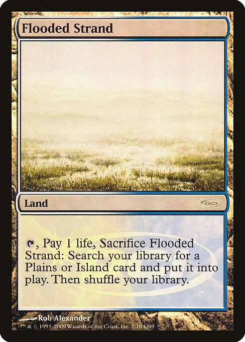 Flooded Strand, carta Magic di tipo Land illustrata da Rob Alexander