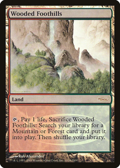 Wooded Foothills, carta Magic di tipo Land illustrata da Rob Alexander