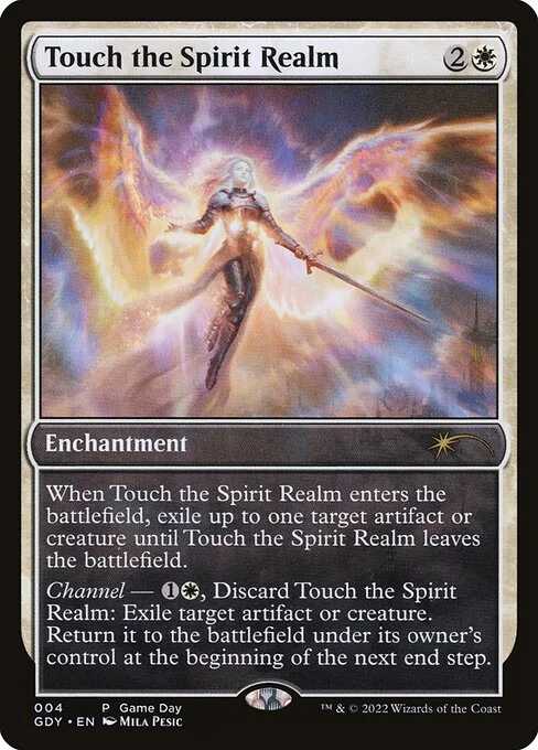 Touch the Spirit Realm, carta Magic di tipo Enchantment illustrata da Mila Pesic