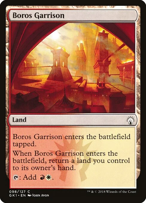 Boros Garrison, carta Magic di tipo Land illustrata da John Avon