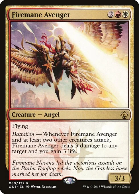 Firemane Avenger, carta Magic di tipo Creature — Angel illustrata da Wayne Reynolds