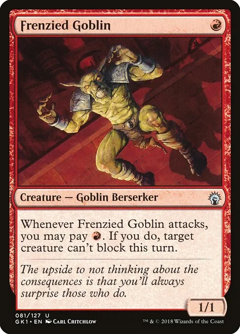 Frenzied Goblin, carta Magic di tipo Creature — Goblin Berserker illustrata da Carl Critchlow