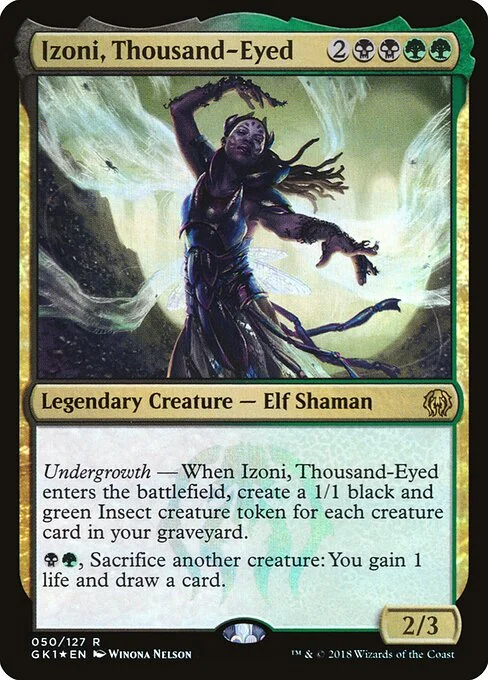 Izoni, Thousand-Eyed, carta Magic di tipo Legendary Creature — Elf Shaman illustrata da Winona Nelson
