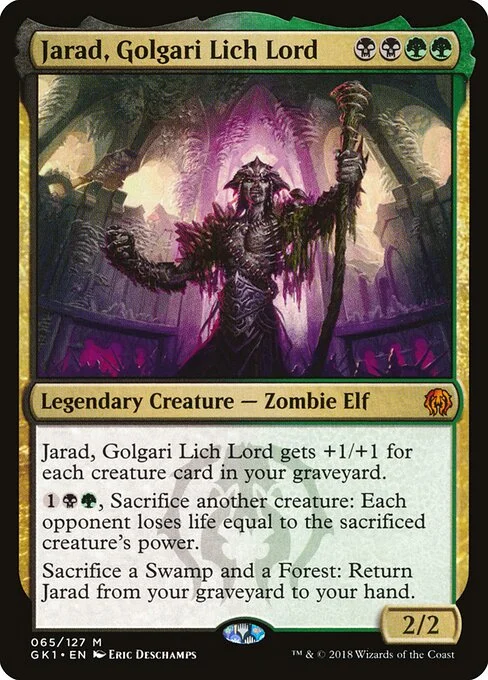 Jarad, Golgari Lich Lord, carta Magic di tipo Legendary Creature — Zombie Elf illustrata da Eric Deschamps