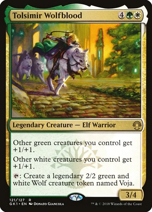 Tolsimir Wolfblood, carta Magic di tipo Legendary Creature — Elf Warrior illustrata da Donato Giancola