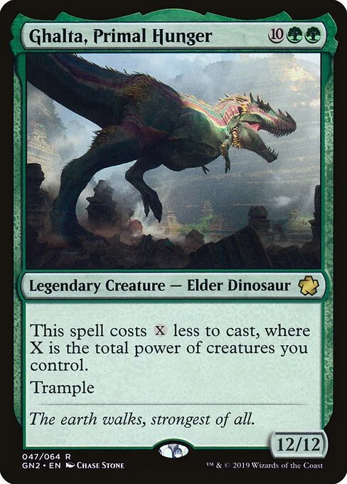 Ghalta, Primal Hunger, carta Magic di tipo Legendary Creature — Elder Dinosaur illustrata da Chase Stone