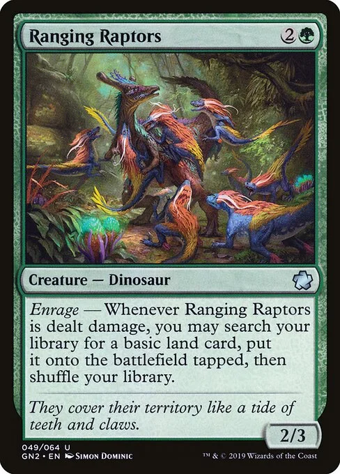 Ranging Raptors, carta Magic di tipo Creature — Dinosaur illustrata da Simon Dominic