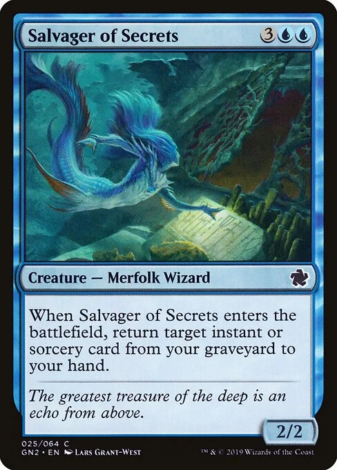 Salvager of Secrets, carta Magic di tipo Creature — Merfolk Wizard illustrata da Lars Grant-West