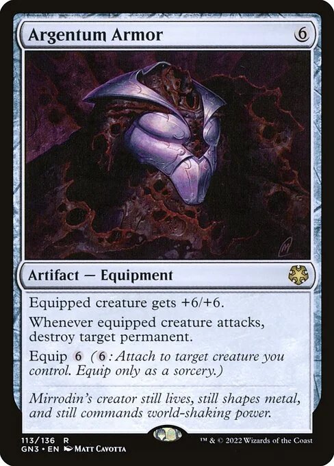 Argentum Armor, carta Magic di tipo Artifact — Equipment illustrata da Matt Cavotta